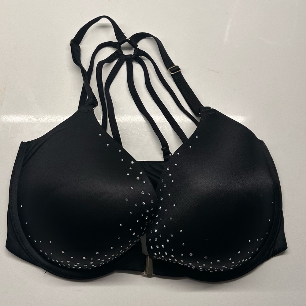 Victoria's Secret Black Strappy Bra with Rhinestone Accents
